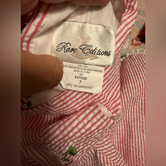 Rare Editions Pink Striped Embroidered Girls' Sundress Sun Dress Size 7 - Picture 7 of 7